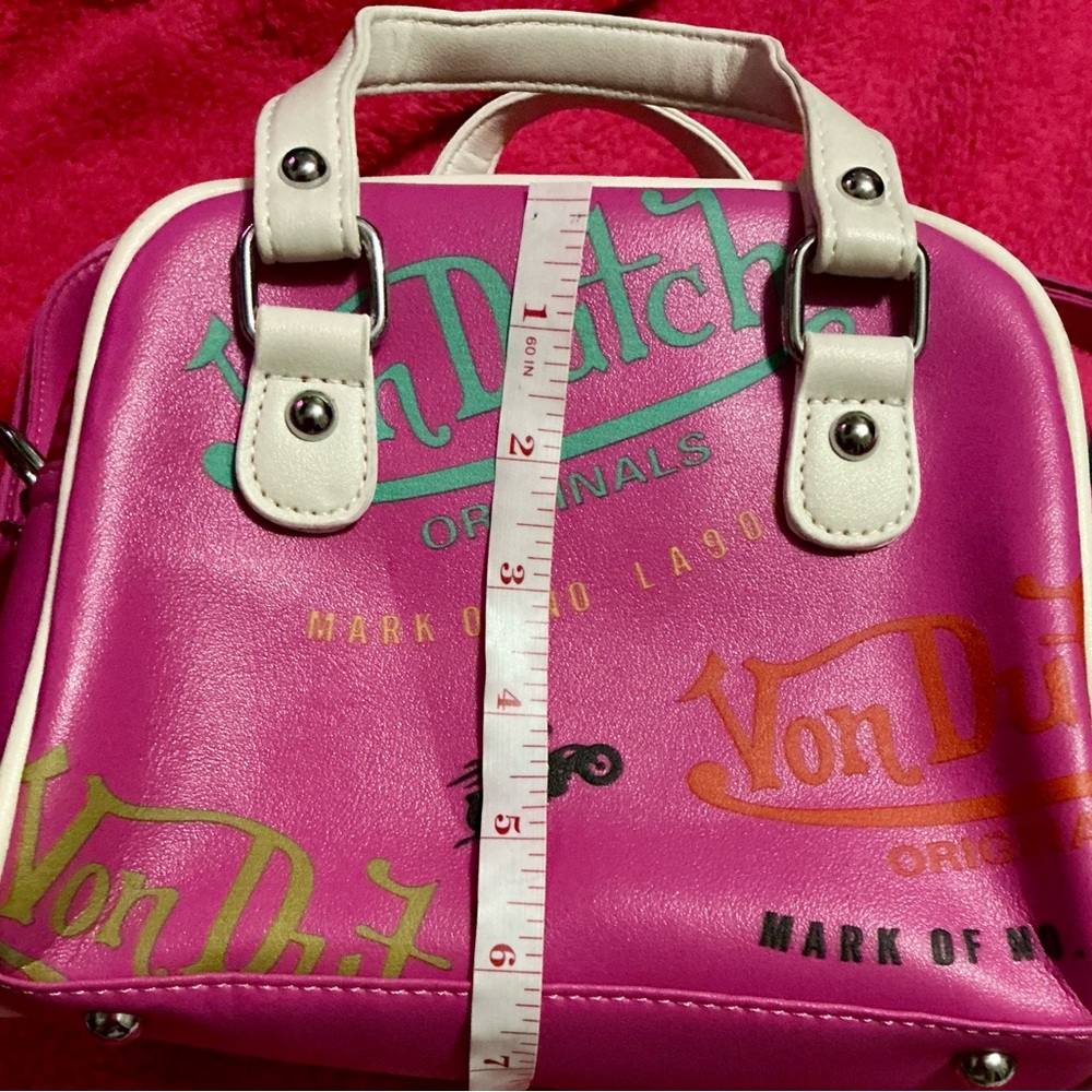 Von Dutch Pink Mini Satchel with White Handles - Picture 10 of 14